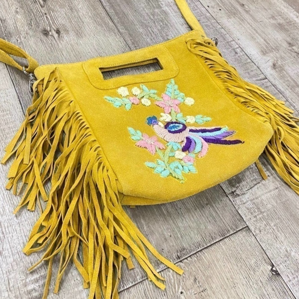 New! Raj LA California Dreamin' Yellow Suede Embroidered Purse - Picture 4 of 6
